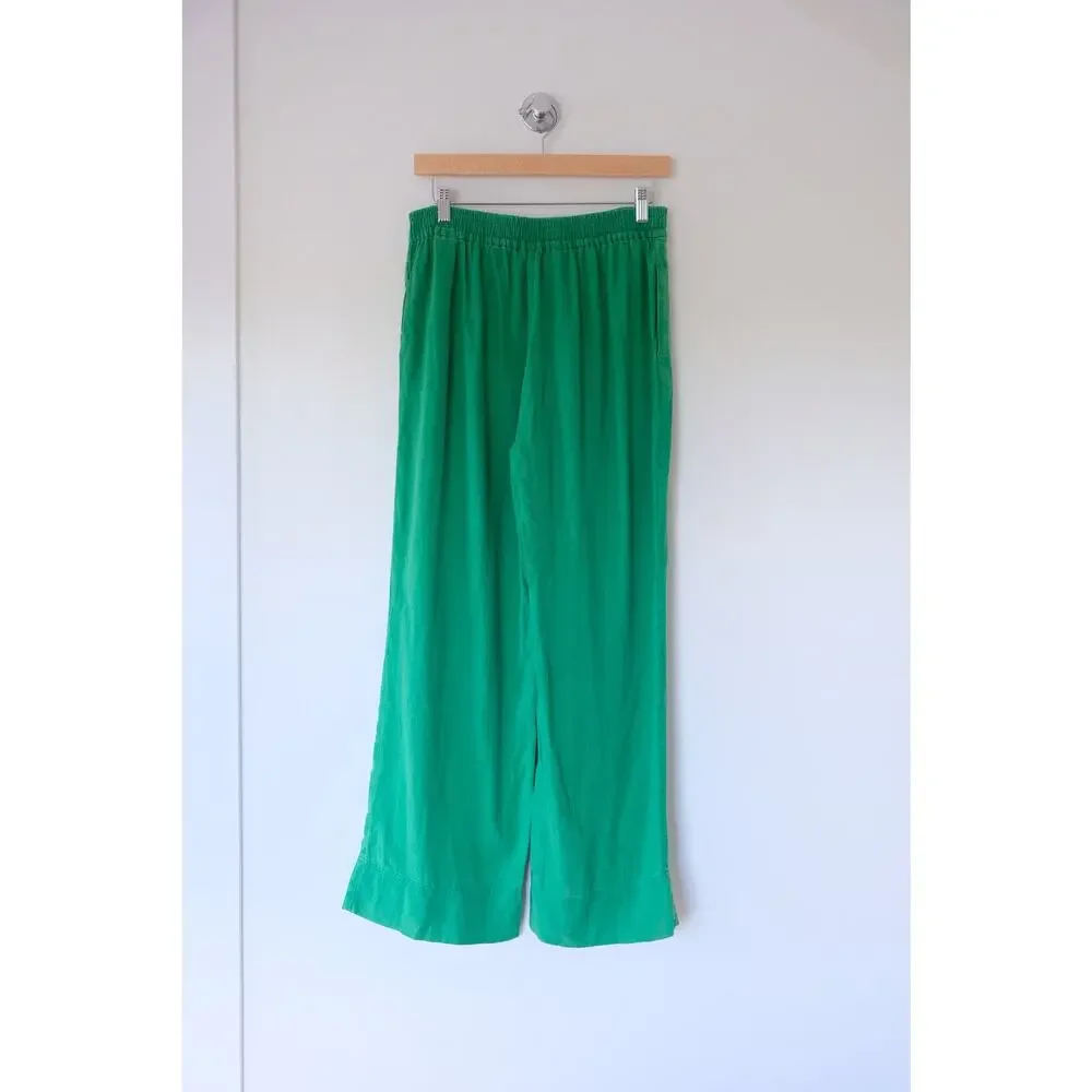 Zara Green Linen Wide Leg Pants Size M Coastal Grandma Vacation Resort Pants